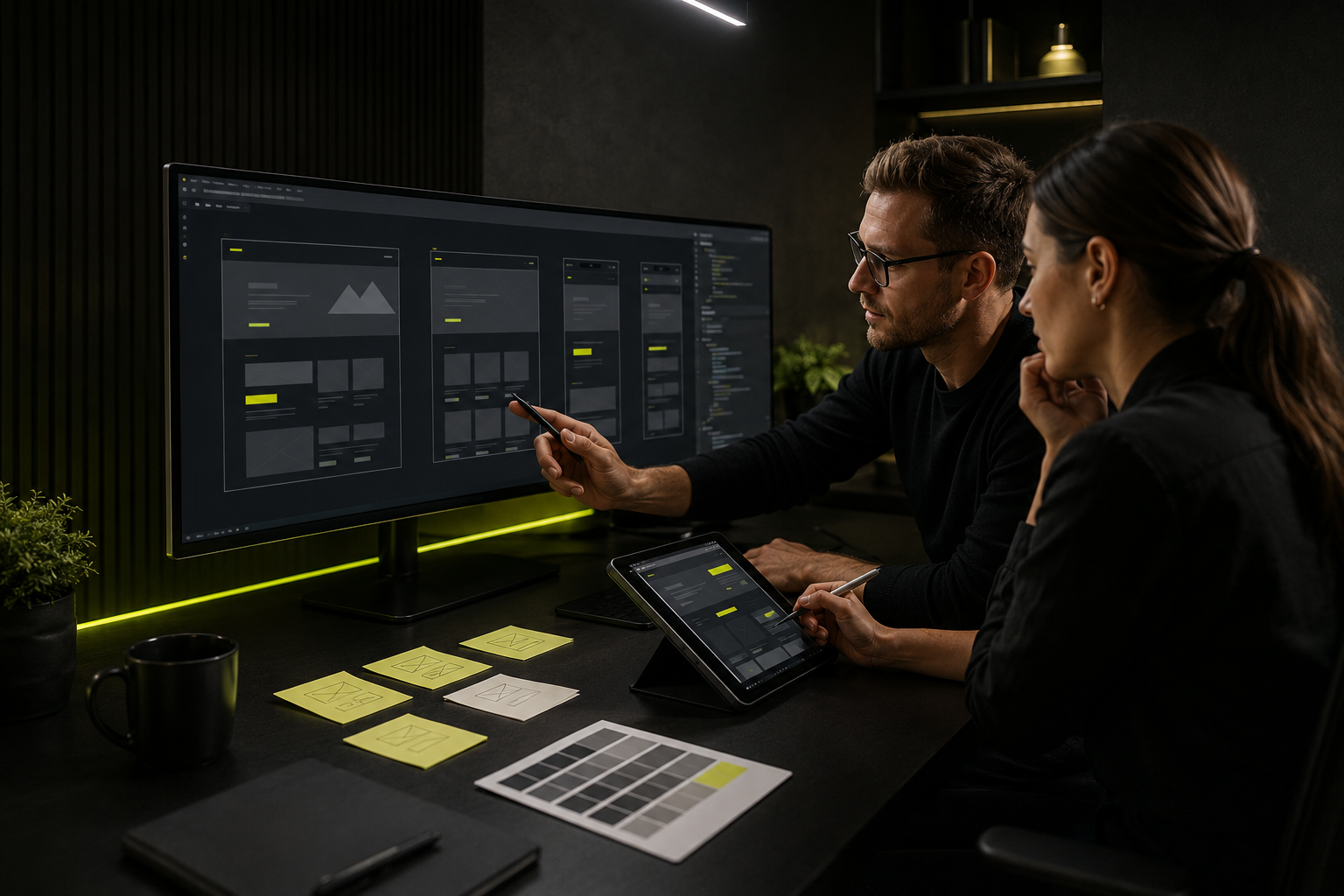 Professional website designers reviewing a responsive website development project